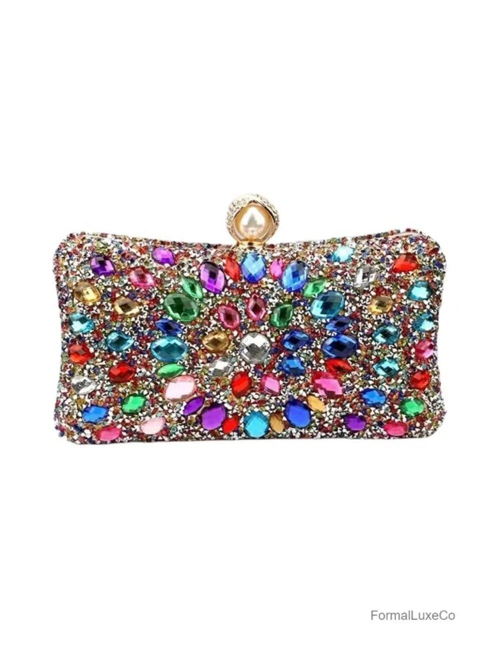 Crystal Box Clutch with Removable Chain Straps, Jeweled Evening Purse